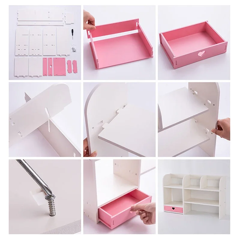 Desk Bookshelf Shelf Girl Heart Cabinet Desktop Storage Box Dormitory Bedroomtable Shelf Home Stationery Storage Supplies