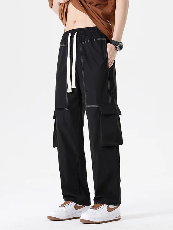 

Clenit Japanese Sle Loose Fit Casual Pants Men Summer Thin Trendy Lazy Straight Leg Loose Comfortable Workwear Trousers