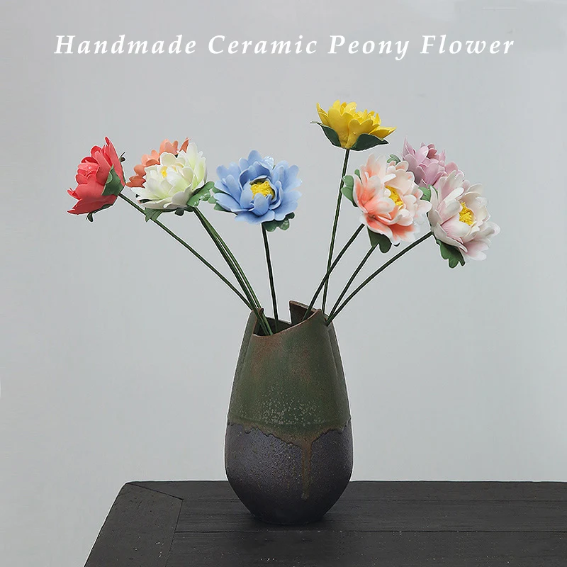 

Ceramic Handheld Flower Handmade Flowers Ornament China Intangible Cultural Heritage Ceramic Peony Flowers Home Desk Decoration
