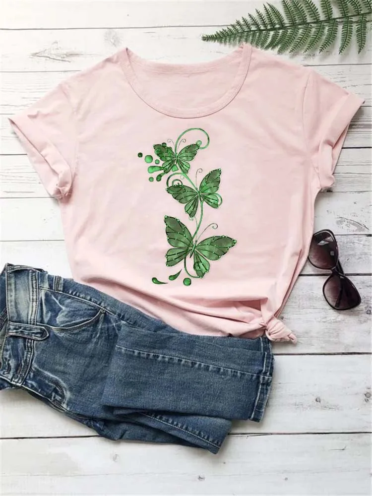 Maycaur New Fashion Butterfly Floral Printed Women T Shirt Summer Clothes Tshirt Tee Womens Top Female Print T Graphic T-shirt