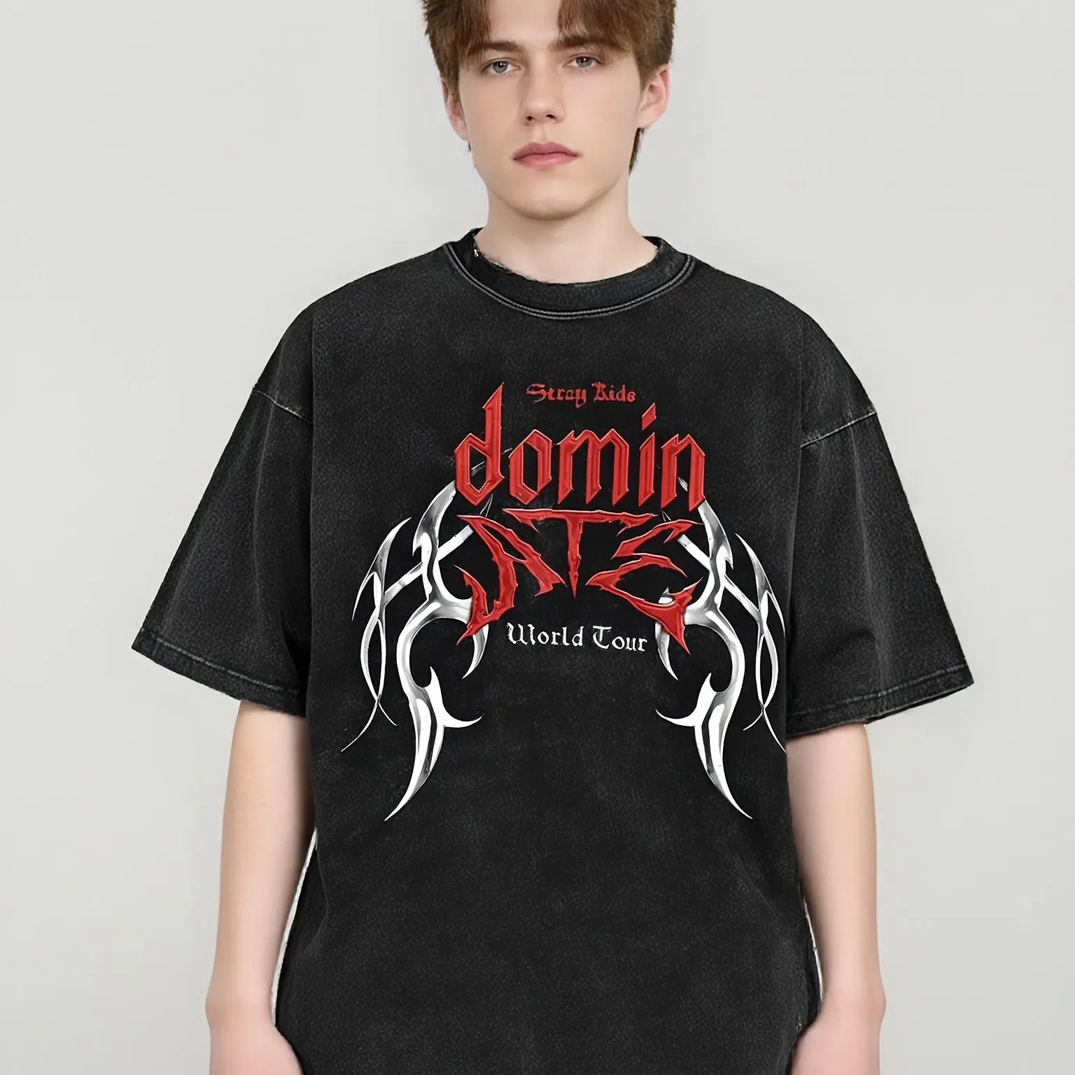 SKZ خمر غسلها تي شيرت الشارع نمط الهيب هوب الرجعية قصيرة الأكمام أعلى الرجال والنساء نفس الاتجاه الشارع نمط تي شيرت