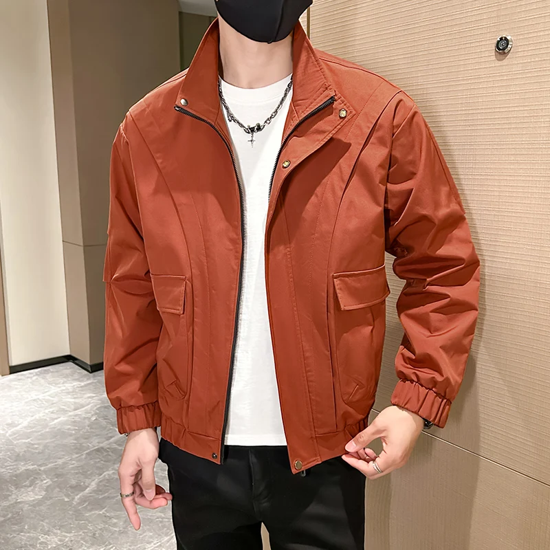 

Cool Jacket for Men 2025 New Edgy Style Stand Collar Cargo Jacket Solid Color Casual Streetwear Autumn Spring Outerwear