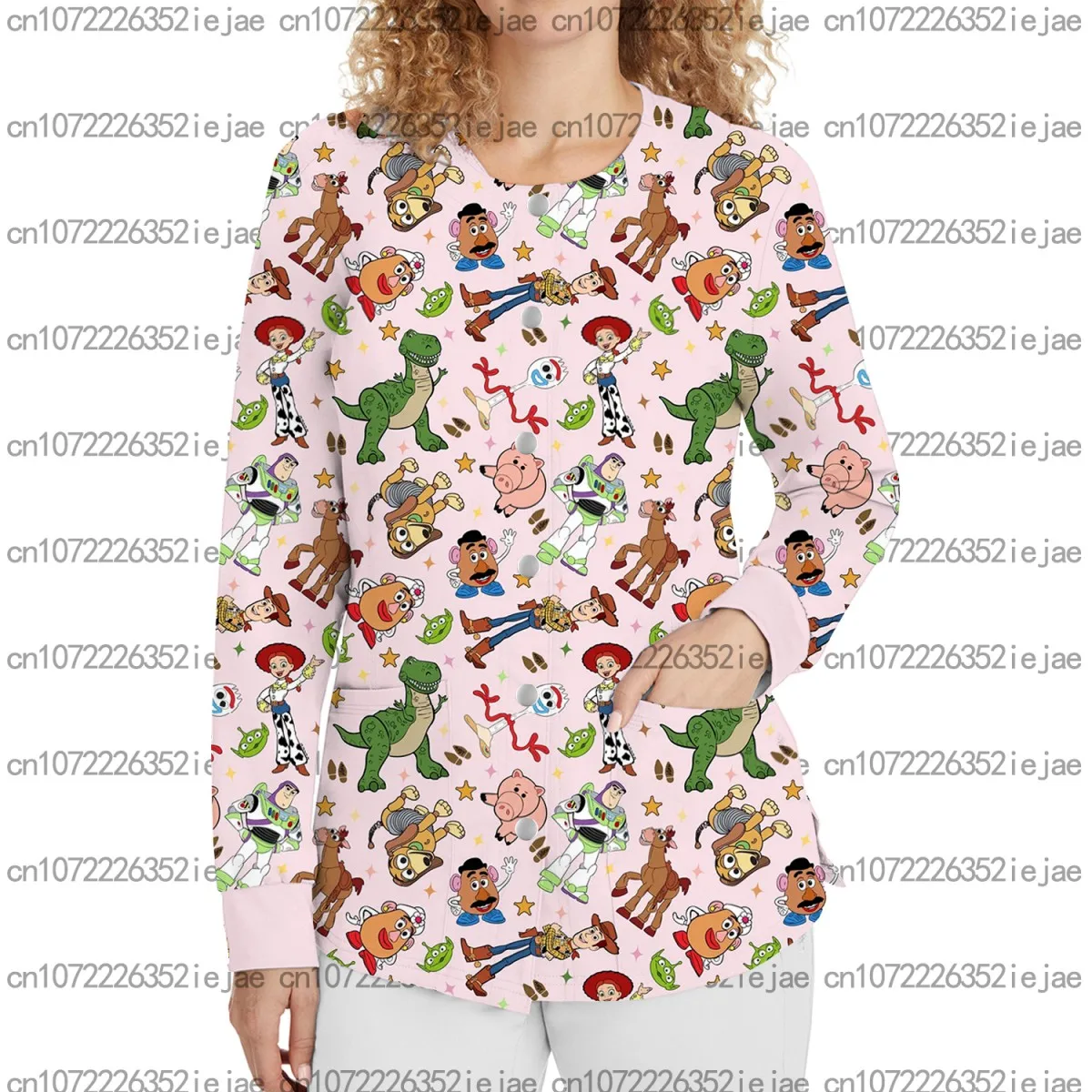 女性のラウンドネックつや消しジャケットカジュアルファッション医療美容サロンコートトイストーリー漫画女性の病院ナース制服