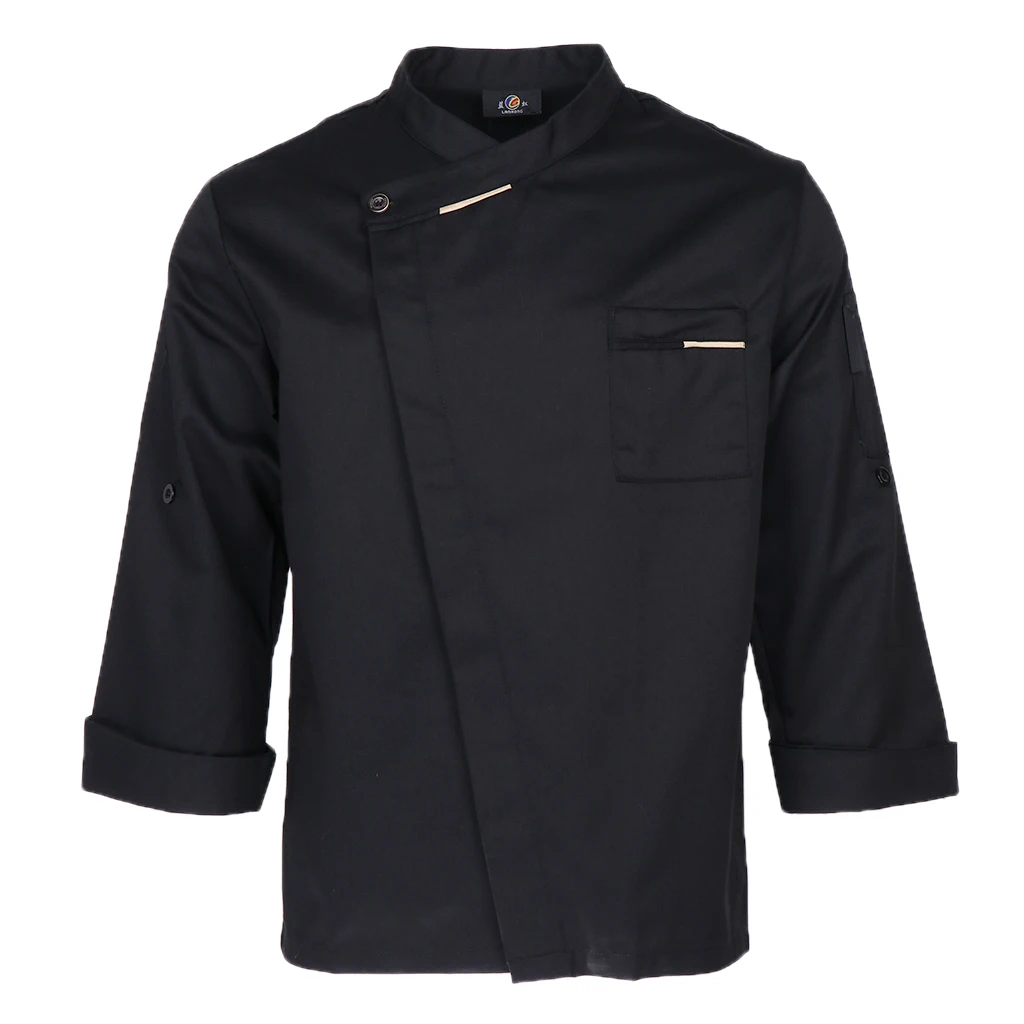 Stylish Chef Jacket Breathable Kitchen Uniforms Work Apparel Chef Coat Black