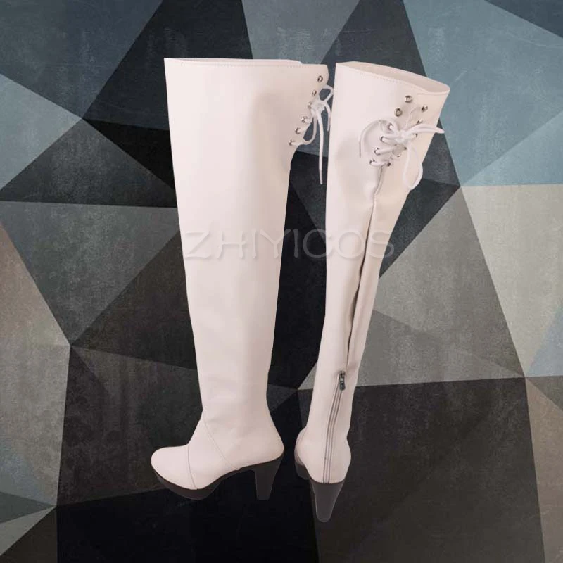 Novo jogo nier automata cosplay sapatos yorha 2b na altura do joelho couro do plutônio botas cosplay branco salto alto rendas tamanho 35-47