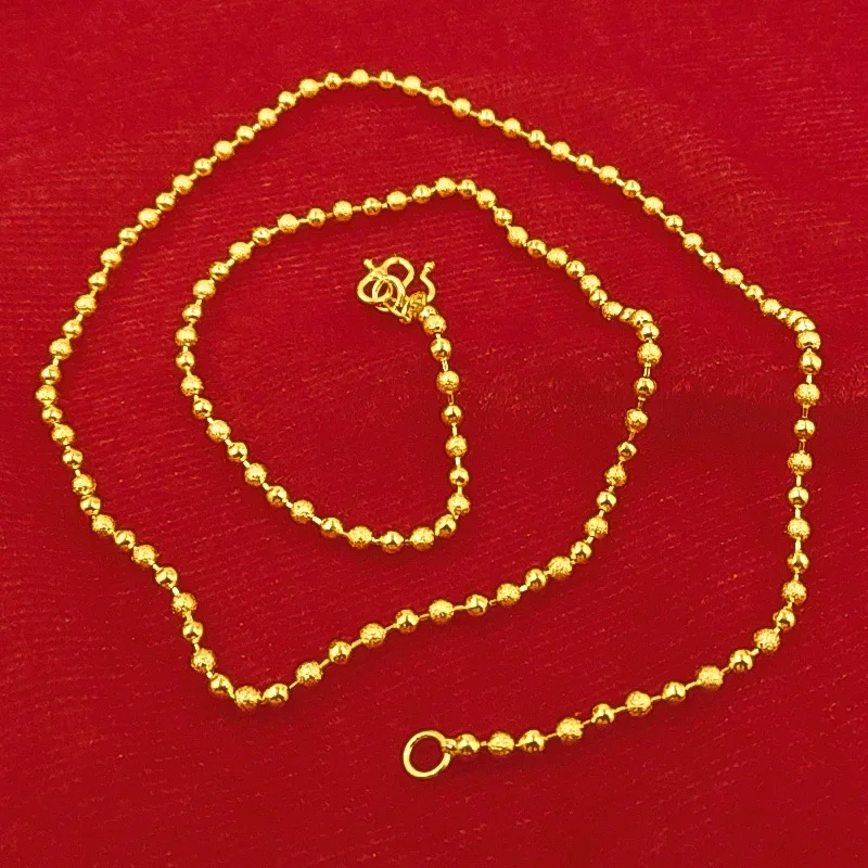 9999 Real Gold 24K Light sand beads necklace jewelry women's collarbone necklace gold jewelry pendant versatile