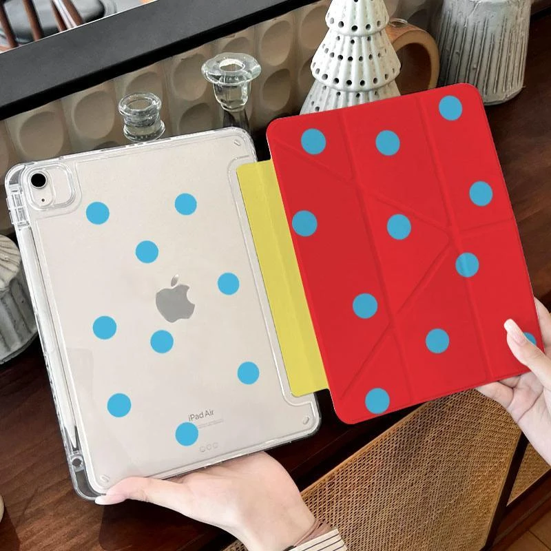 Fashion Blue Polka Dot Orange Tablet Case For iPad Pro 11 12.9 13 A16 M2 M4 M3 M5 Shell 5/6/7/8/9/10/11th Mini Air 3 4 5 6 Cover