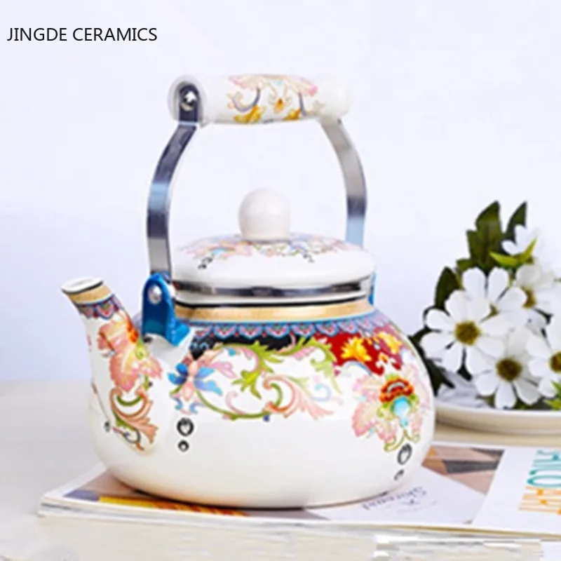 

Thickened flat-bottom pear-shaped enamel kettle kettle jug milk teapot home portable kitchen induction cooker universal