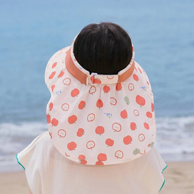 Children's hats-Summer outdoor wide-brimmed sun protection shade hat Sweet and adorable ice silk shawl with a flat top 3