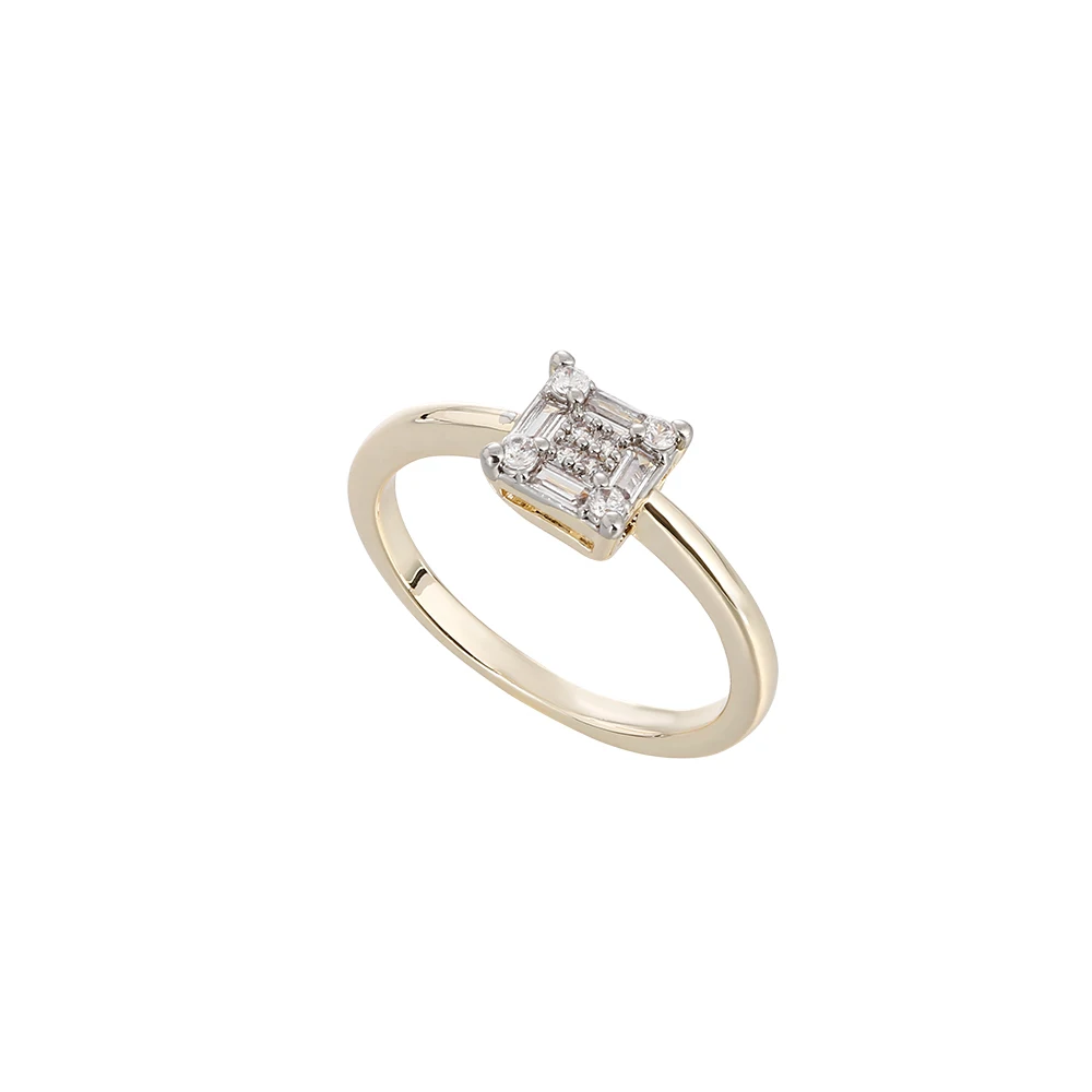 Mini-Quadrat-Ohrringe und Ring-Set, kupferbeschichtet, 14K Gold, modischer Schmuck, schlichte, funkelnde Diamant-Accessoires für den Alltag. – Detail 11