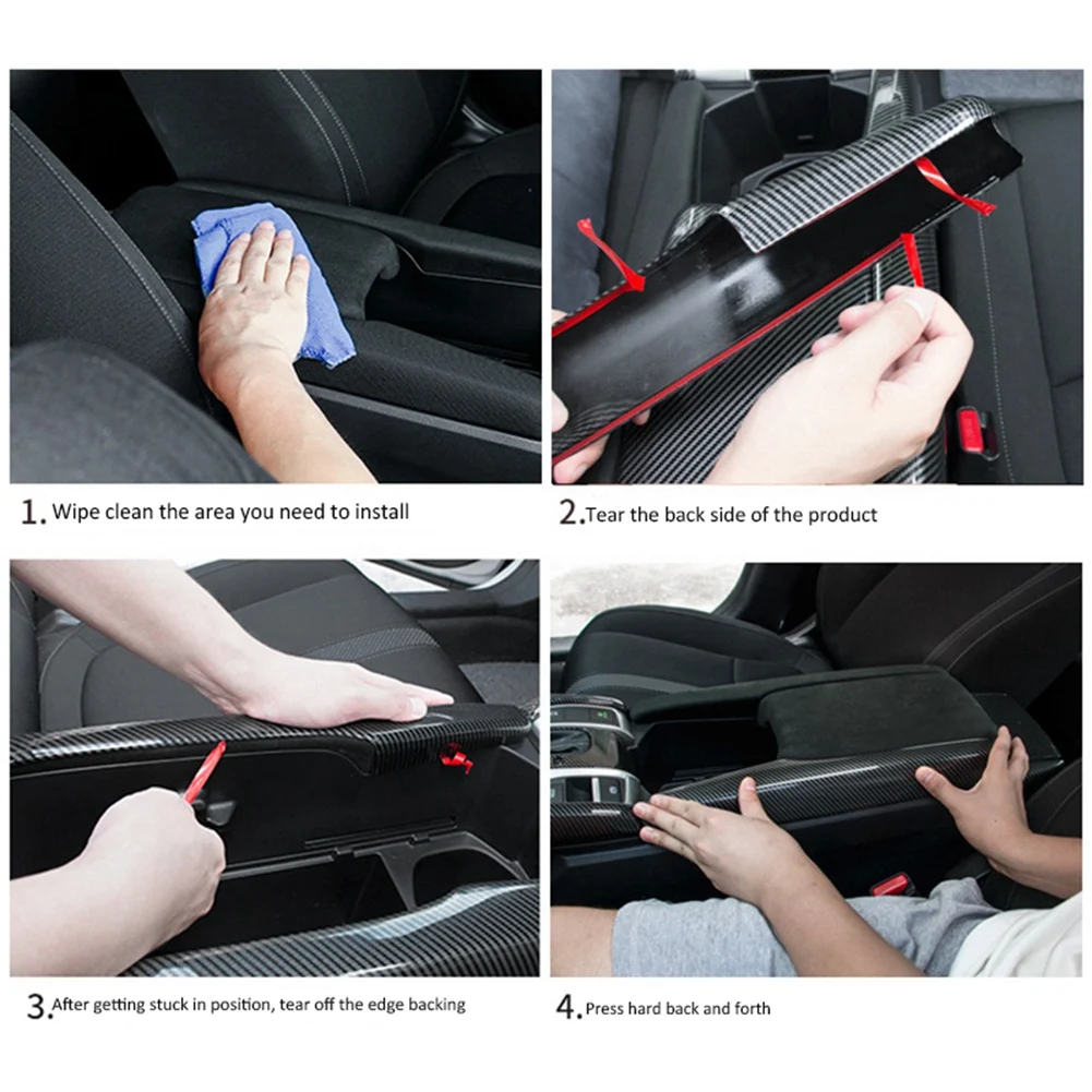 

A48P-6X Armrest Box Protective Covers Carbon Fiber Car Central Armrest Decorative Modification For Honda Civic 10Th 2016-2019