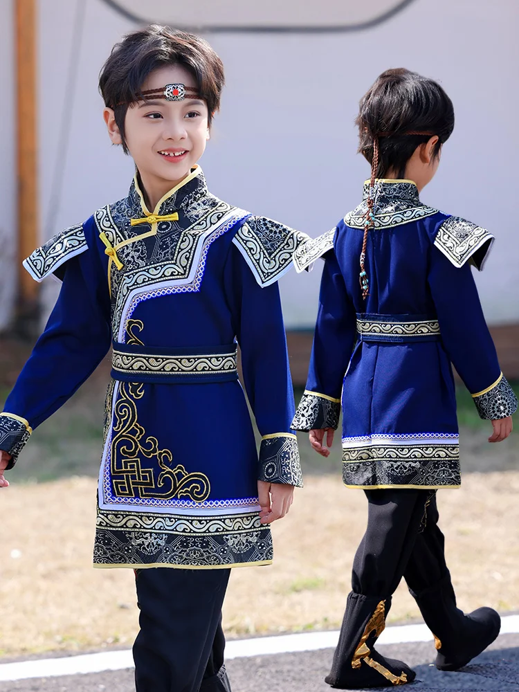 

Монгольский этнический костюм для мальчиков, детский наряд для танцевальных выступлений, одежда для народности минори, традиционная монгольская роба