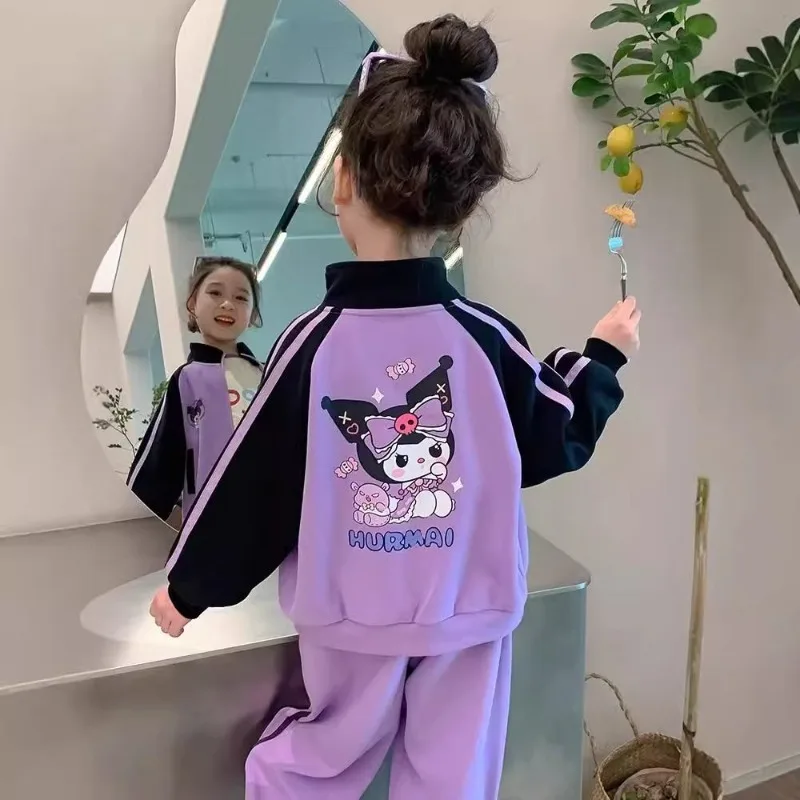 

Kawaii Kuromi Sanrio Children Cute Cartoon Long Sleeve Sportswear Student Comfortable Warm Hoodie Sports Pants Gift for Kids
