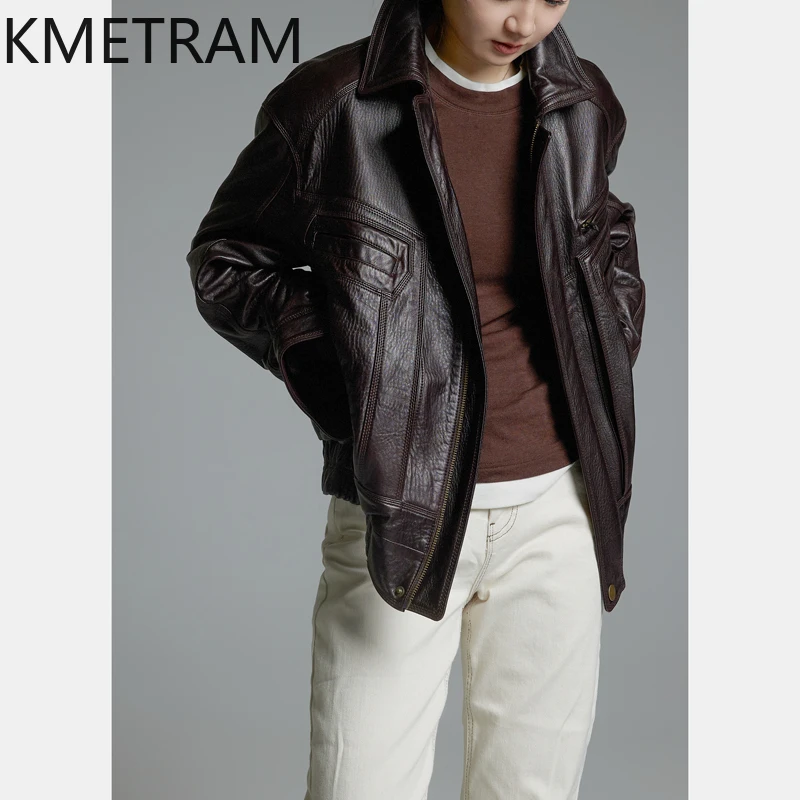 KMETRAM Real Sheepskin Female Coats Biker Jacket for Woman 2025 Short Genuine Leather Fall New Outerwears manteaux hiver femme