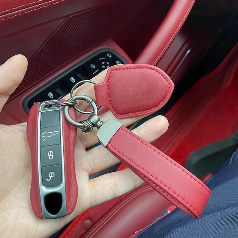 Für Porsche Leder Autoschlüsselhülle Schlüsselanhänger Fernbedienungsabdeckung Ersatz für Cayenne Panamera Taycan 911 Neuer Stil