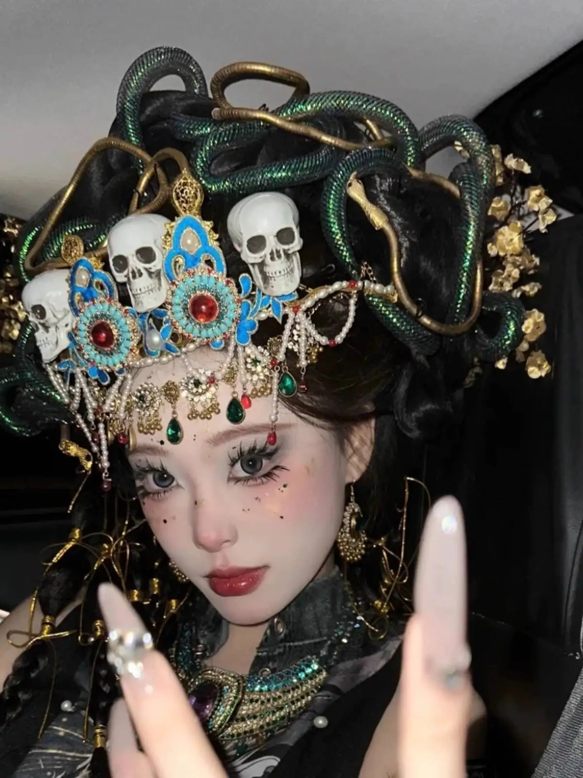 هالوين الأفعى شيطان ميدوسا رباط شعر القوطية الظلام الجمجمة أغطية الرأس مهرجان الحفلات أداء ديكور خوذة إكسسوارات الشعر #5