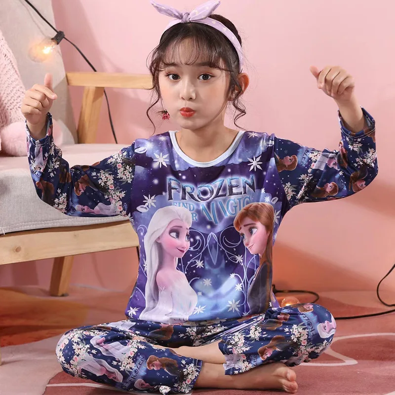 New Girls Unicorn Milk Silk Pajamas Summer Long Sleeve Children's Clothing ​Sleepwear Pyjamas Sets For Kids