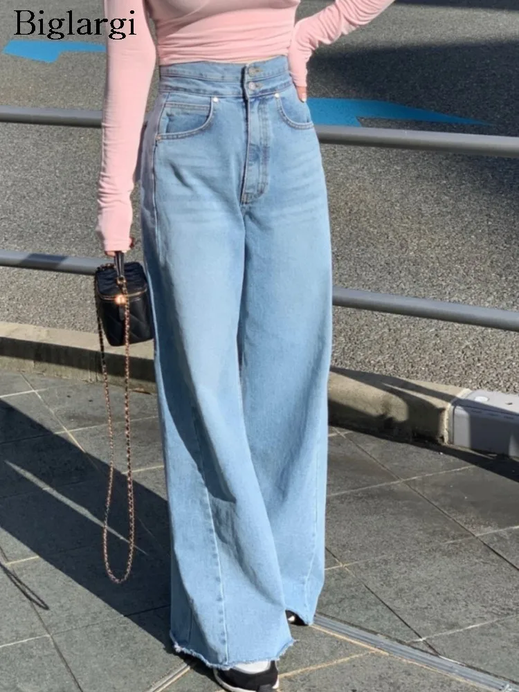 

Jeans Autumn Long Wide Leg Pant Women Loose Korean Style Pleated Fashion High Waist Ladies Trousers Casual Woman Pants