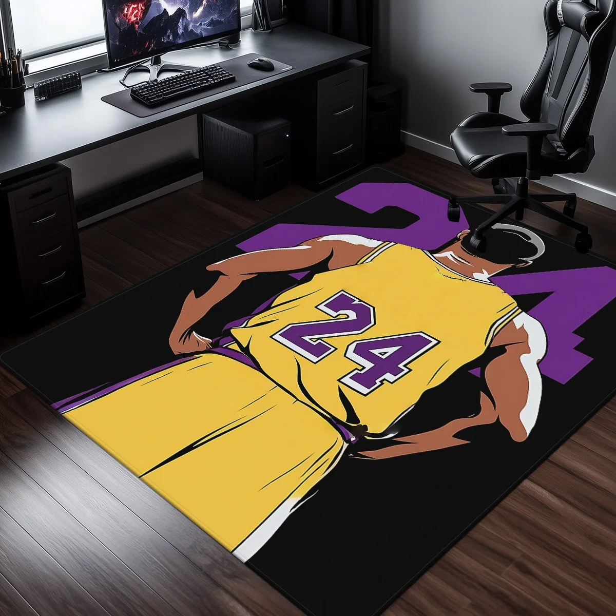 Kobe Bryant 24 Jersey Crystal Velvet Rug Basketball Fan Gift Sports Themed Bedroom Floor Mat NBA Collectible Carpet