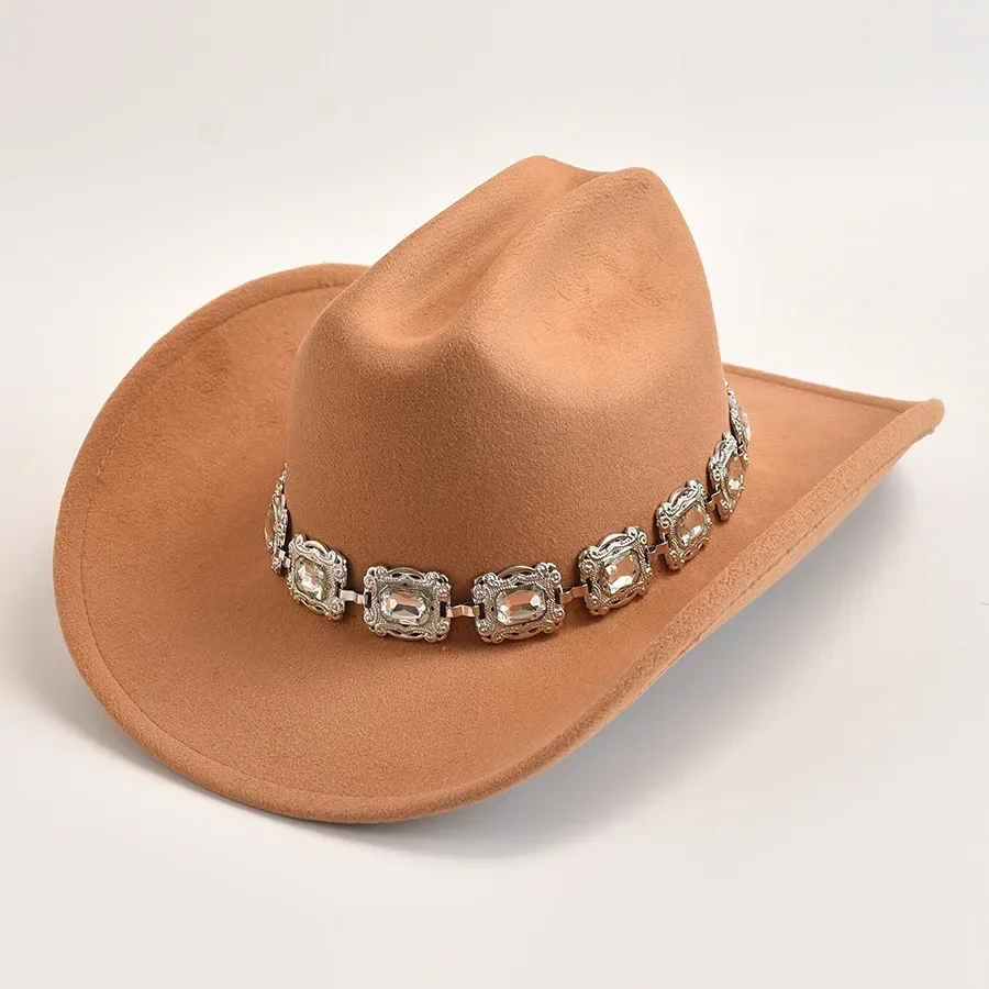Artificial Wool Western Cowboy Hats for Women Vintage Roll Brim Gentleman Lady Cowgirl Jazz Hats image 6
