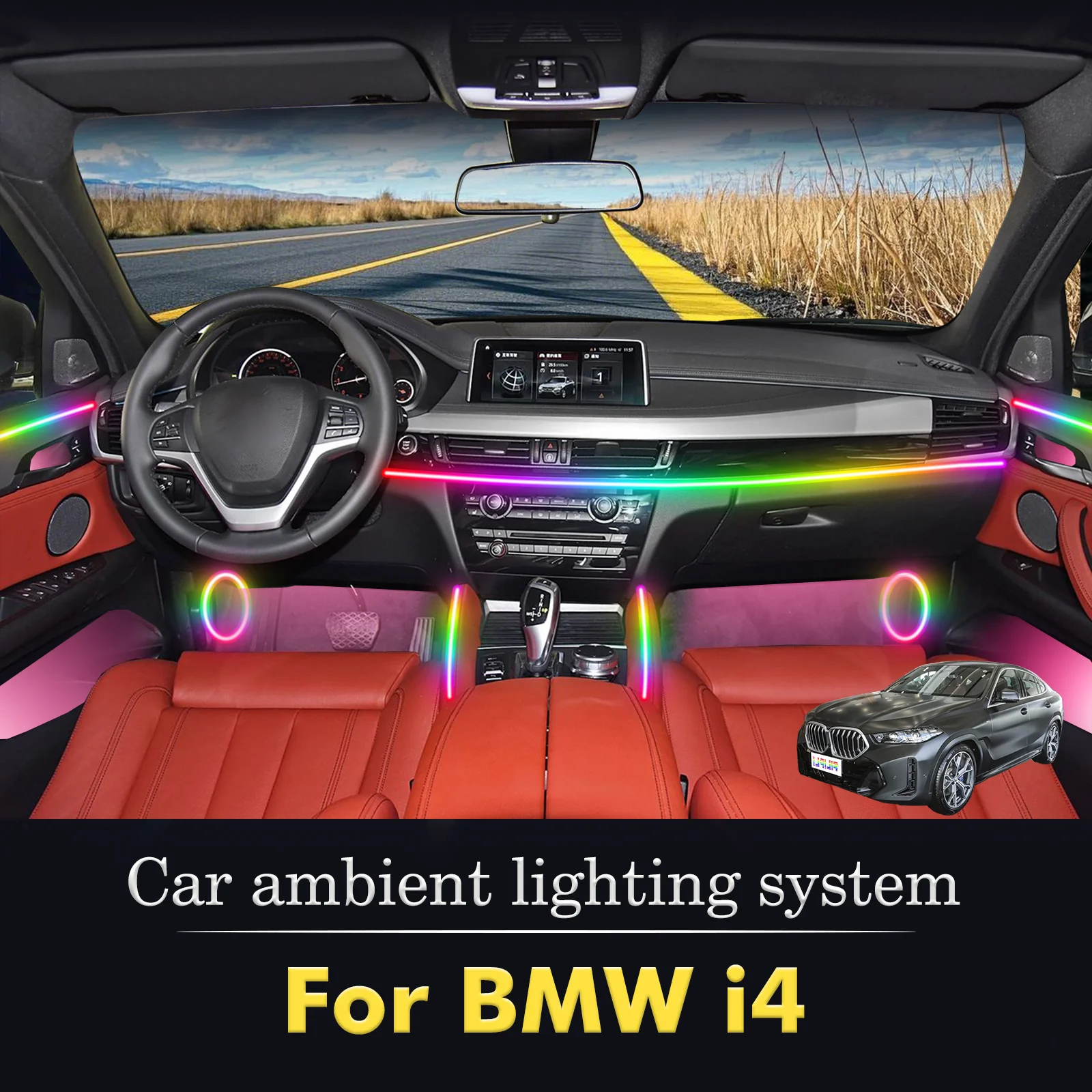 

For BMW X6 Car Interior Mood Ambient Light RGB 64-Color LED Smart Remote Control Atmosphere Lamp Energy Saving Kit