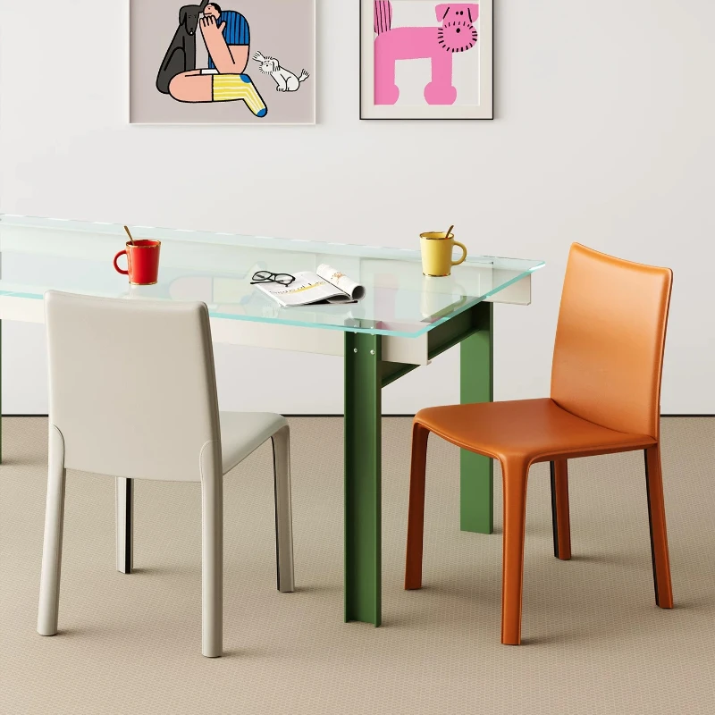 Minimalist Saddle Dining Chair Bauhaus Designer Backrest Seat Soft Microfiber Leather Accent Furniture Home Dining Room Decor