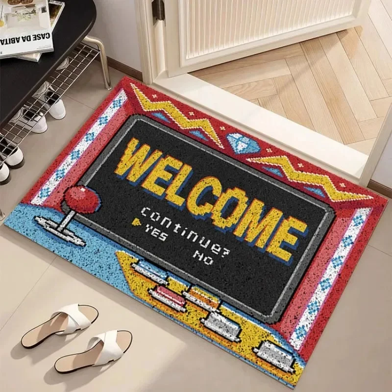 VIKAMA Retro Arcade Game Machine Pixel Welcome Doormat Non-slip Dustproof Funny Gaming Style Entrance Decor Floor Mat