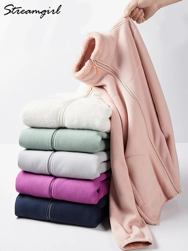 Warm Pink Fleece Jackets Fluffy For Women Winter Vintage Outwear Casual Velvet Coats Thick Warm Winter Jacket Women White Tops