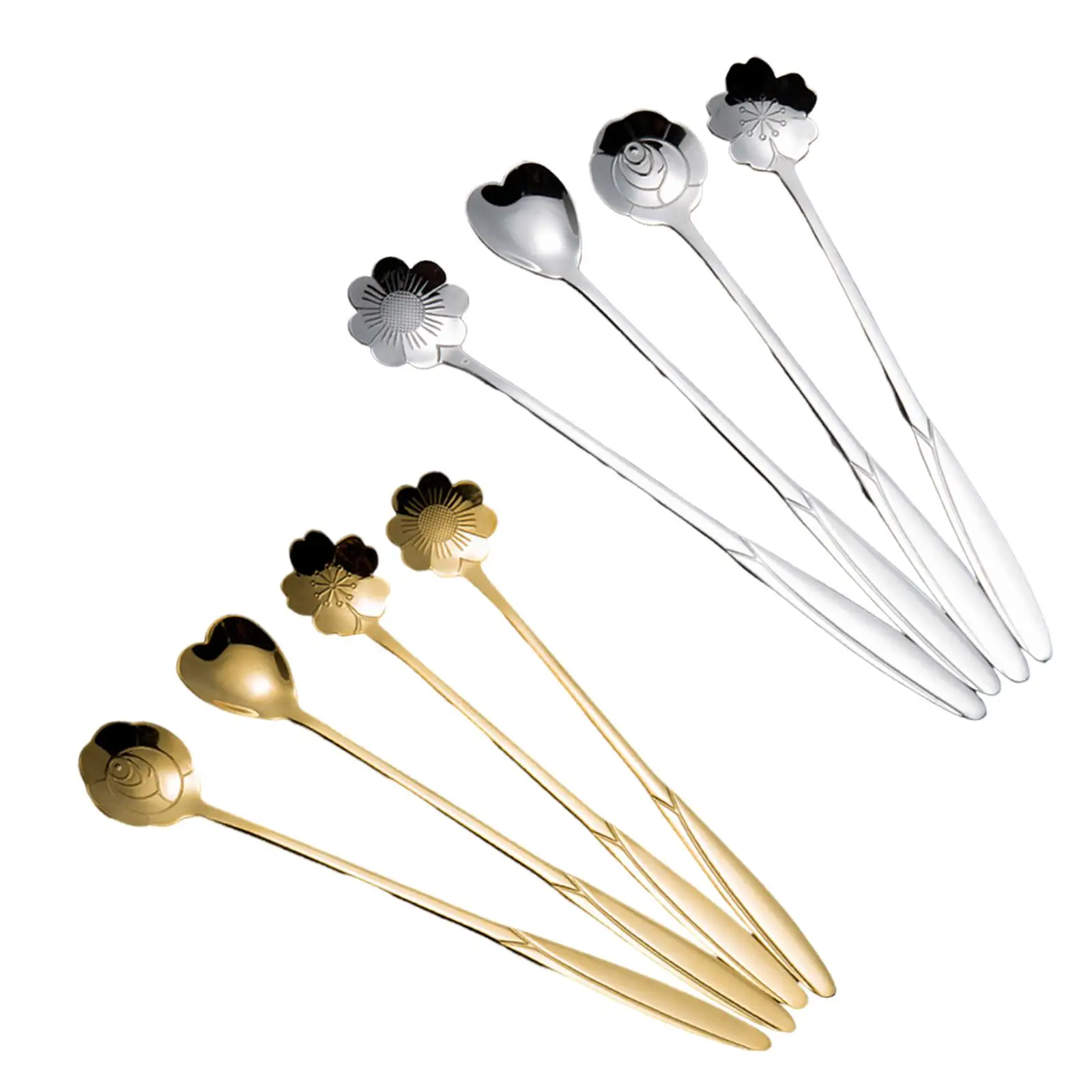 4 Pieces Flower Spoon Set Cake Spoon Reusable Elegant Long Handle for Dining