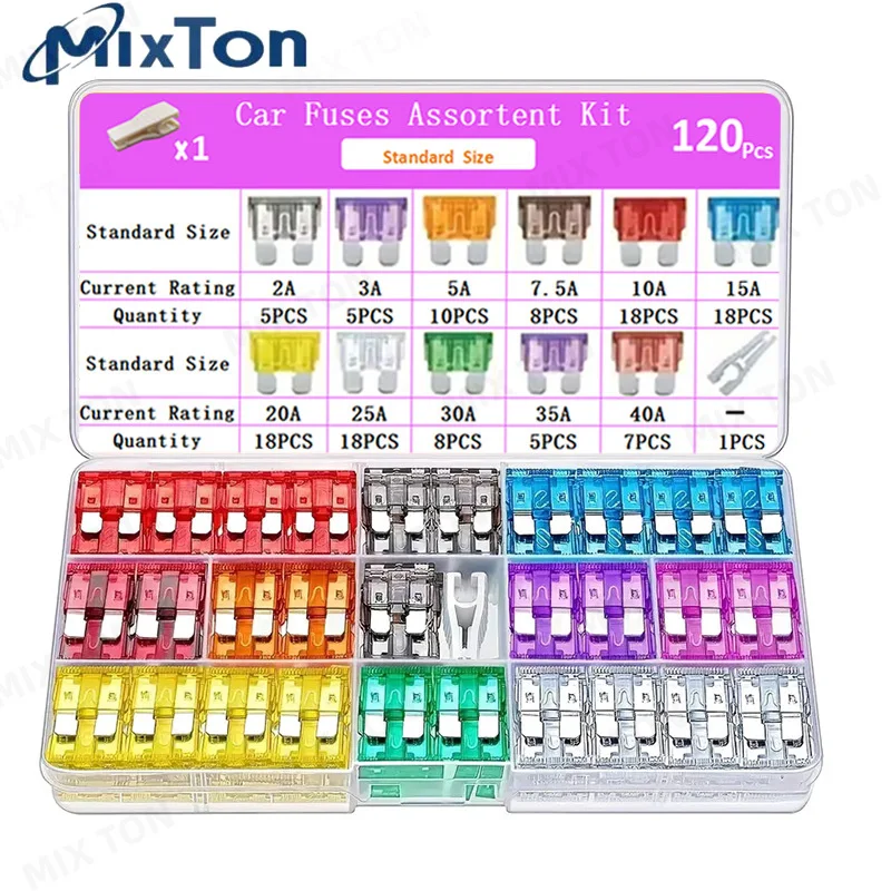 

120 Pieces of ATO Auto Fuse Kit 15A 20A 25A 30A 35A Standard Car Fuse Combination, with Box Type Fuse Combination Kit and Clip