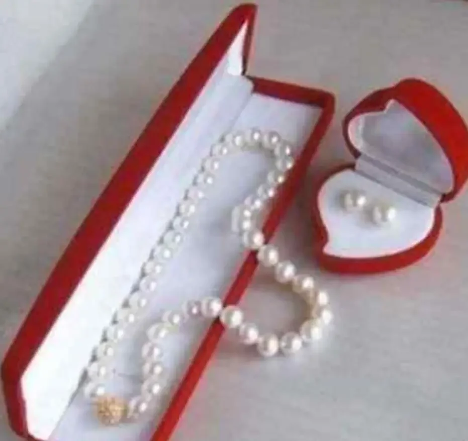 

Новое горячее очаровательное ожерелье с белым жемчугом Акойя 8-9 мм + серьги 18 дюймов AAA +