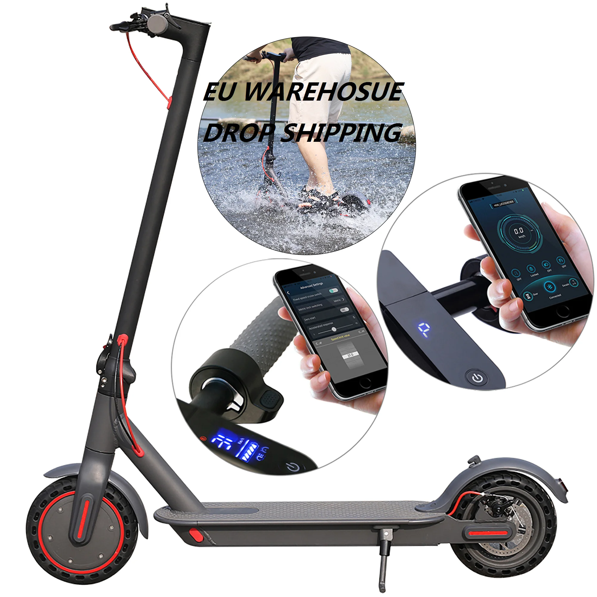 Scooter elétrico dobrável do pontapé para adultos, 365GO, 350W, 8,5 polegadas, 31 kmph, 7.8Ah, APP