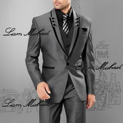 Traje Formal gris para hombre, esmoquin de 3 piezas para novio de boda, vestido de fiesta de diseño de moda, traje elegante personalizado para hombre