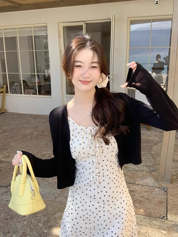 

Женский летний тонкий вязаный кардиган Lazy Sle с ремешком, солнцезащитный топ с открытой рубашкой, длинное круглое пальто Ne ort