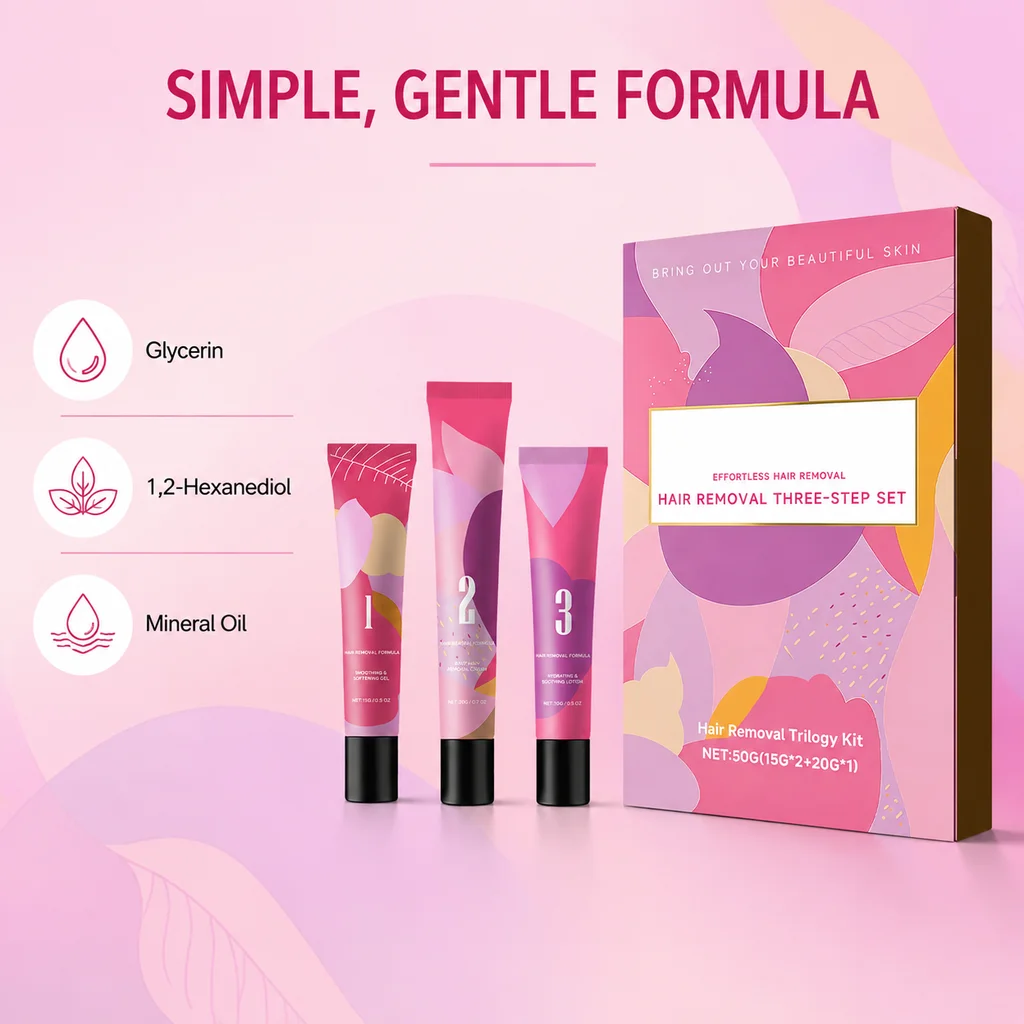 Facial Hair Removal Kit At Home Hair Removal Cream 3 Step Peach Fuzz Removal Set Mild Lip Hair Remover With Softening Gel Lotion