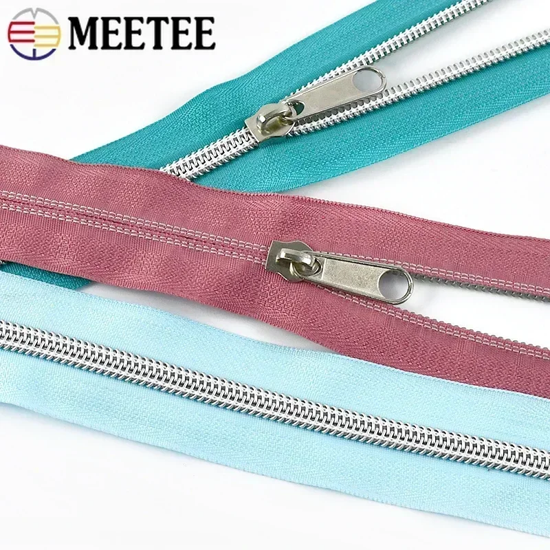 1-10M 5# Meetee Nylon Zipper By Meters Closures Zippers Repair Bag Zip Tape for Clothes Coil Zips Replacement Sewing Accessories