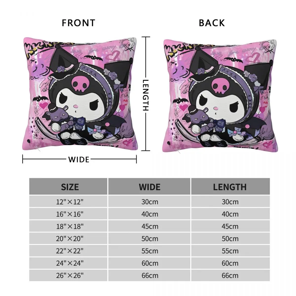 بارد لطيف Kuromi الكرتون أكياسها غطاء الوسادة الأزياء سستة ديكور المخدة لغرفة المعيشة 40x40cm