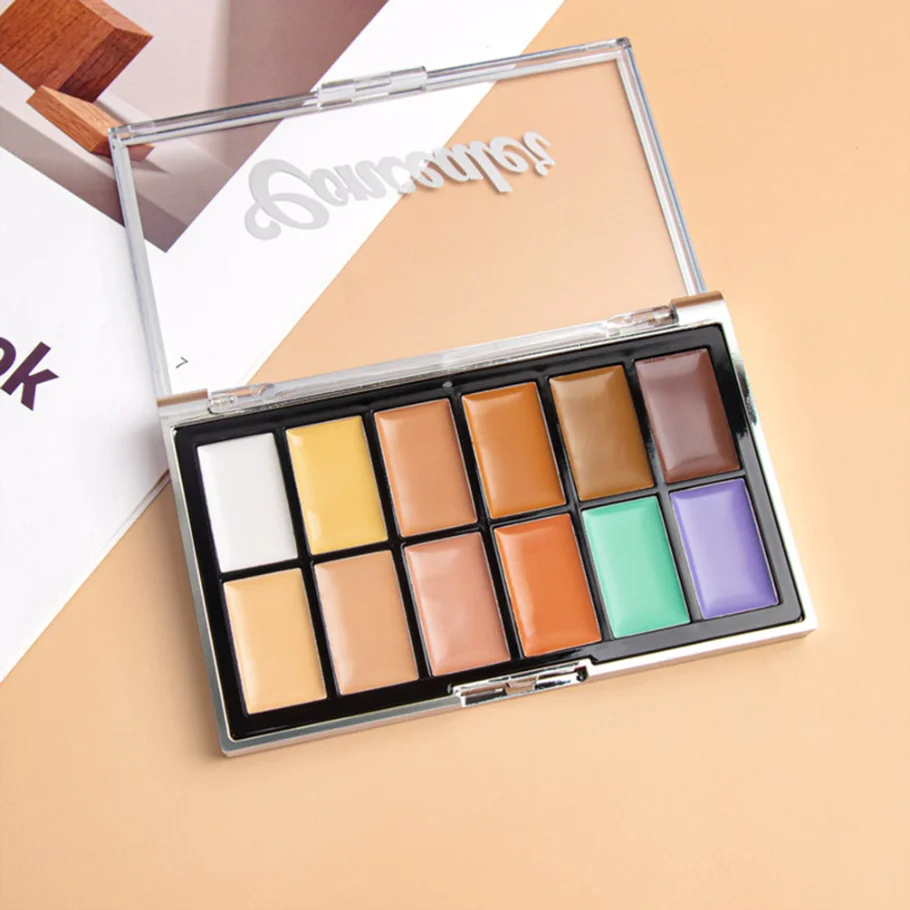 Private Label Custom Logo Silver Case 12 Color Concealer Palette Vegan Makeup Wholesale Creamy Full Coverage Concealer Palette