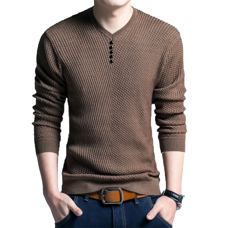 Streetwear Fashion Men Thin T-shirt Spring Autumn Long Sleeve Slim Male Clothes Button V-Neck Casual Bottoming Knitted Tops 2022