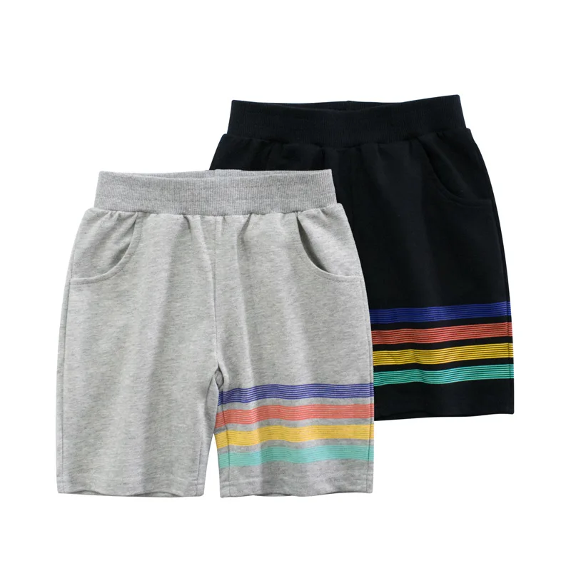 Kids Shorts Summer Colorful Stripes Pull-on Shorts Baby Boys Summer Plain Cotton Short Pants Casual Sports Knee Length Shorts