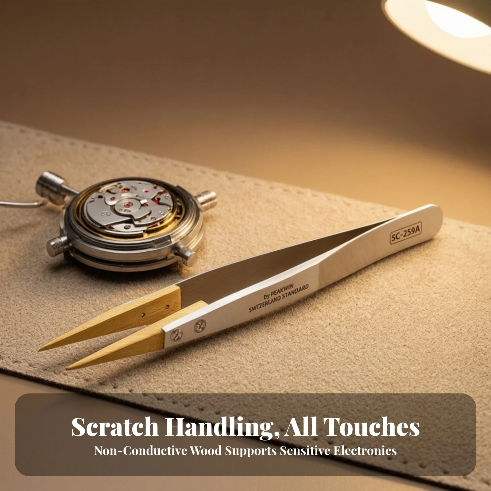 Wood Tip Tweezers Non-Marring Tweezers with Wooden Tips Tool Anti-Static Scratch-Resistant for Watchmakers, Watch Repair