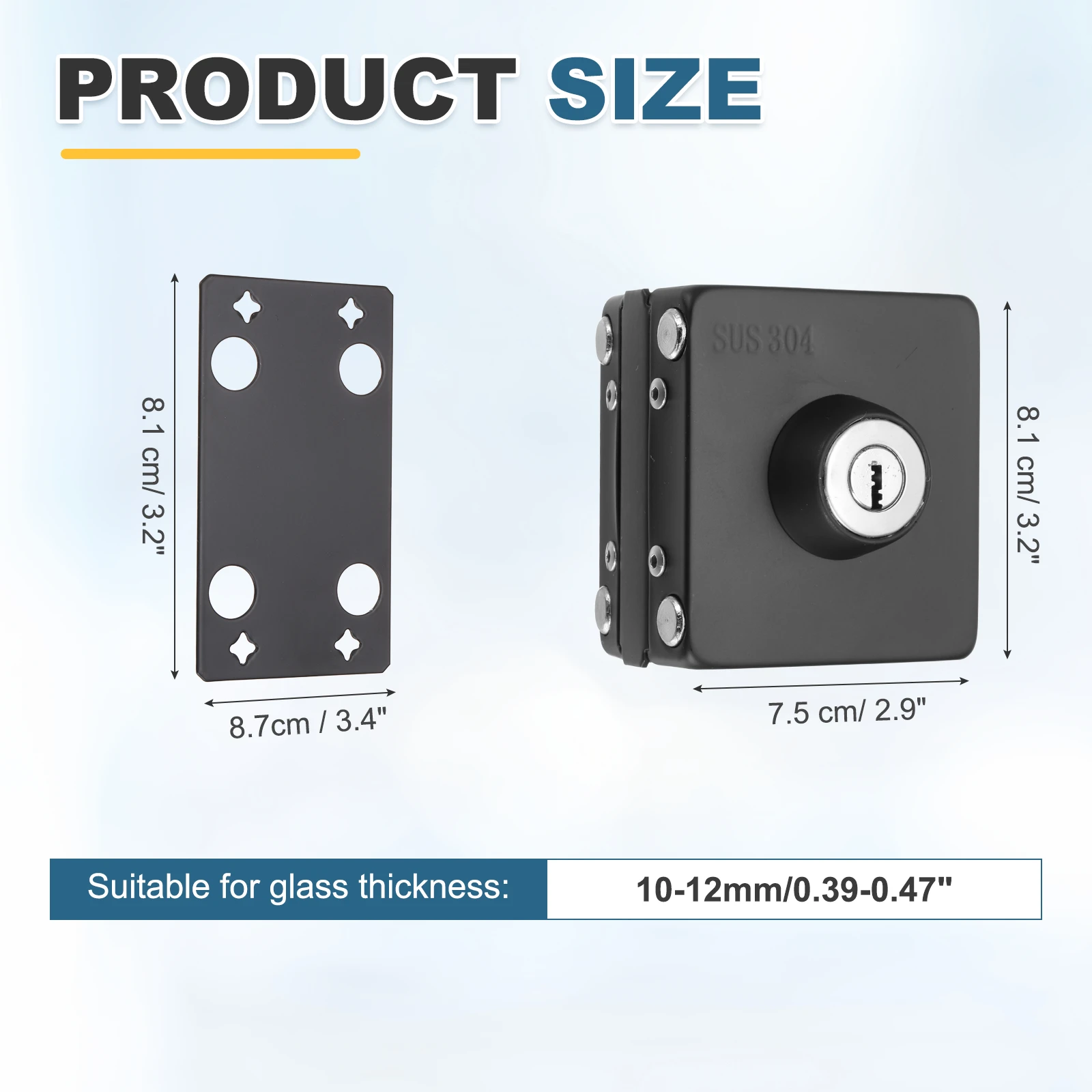 

1Set Glass Door Lock Single Swing Internal Lockable Floor Lock Latch Lock Bolt with 3 Keys for Home Bathroom Toilet Shop Black
