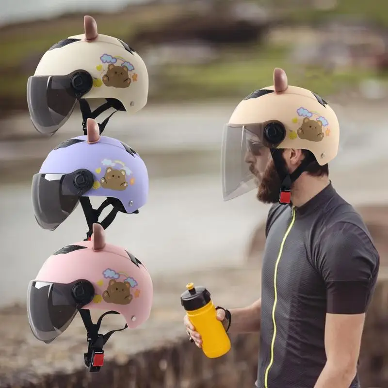 

Summer Parent-Child Helmets Four Seasons Universal Electric Motorcycle Safety Helmets Parent Adult With Cute Bear