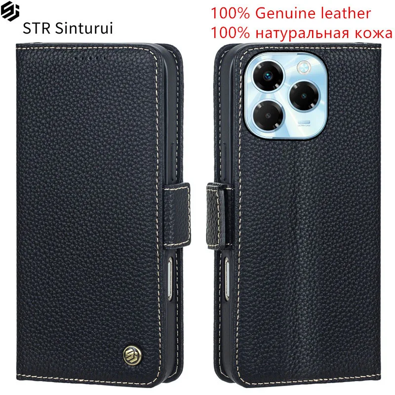 

STR Genuine leather lychee grain card Slot Wallet Cover For Infinix Note 40X 40 30 Pro + VIP 30i 4G 5G shockproof phone Case