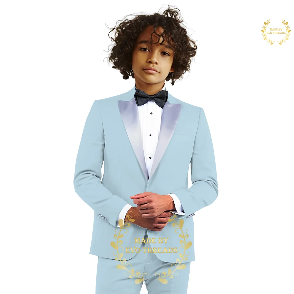 Ivory-traje de 2 piezas para niños, chaqueta y pantalones, blazer de satén plateado con solapa de pico, esmoquin personalizado para boda, actuación, cumpleaños