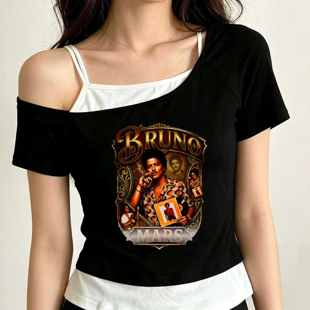 Bruno Mars cropped top ladies streetwear funny 2000s emo cheap tshirt graphic cute y2k gothic japan