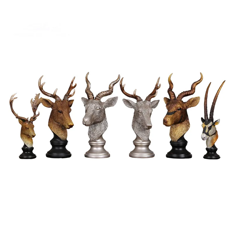 

Resin Handicrafts Elk Head Statue Simulated Animal Handicrafts Antelope Deer Decorative Figurines Home Decoration Accessories