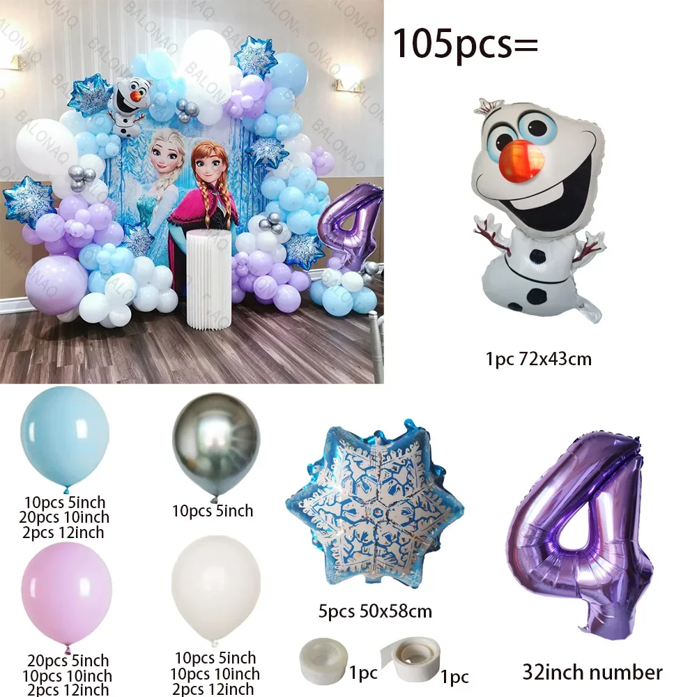 105Pcs Disney Frozen Princess Theme Balloons Garland Kit Set Birthday Wedding Party Supplies Latex Balloons Birthday Decoration