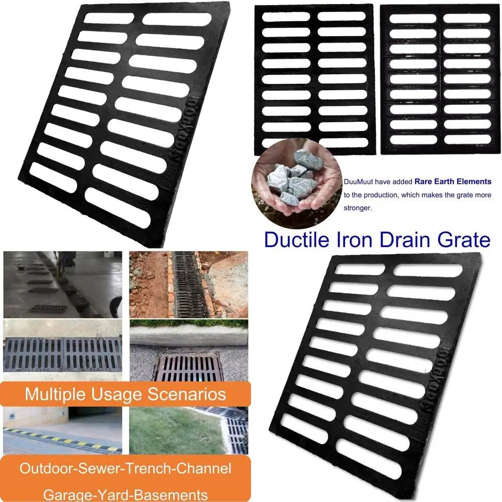 

Heavy-Duty 20x16 Cast Iron Outdoor Drain Cover, A-Class Sewer Grate, Black Rectangle for Driveway and Yard