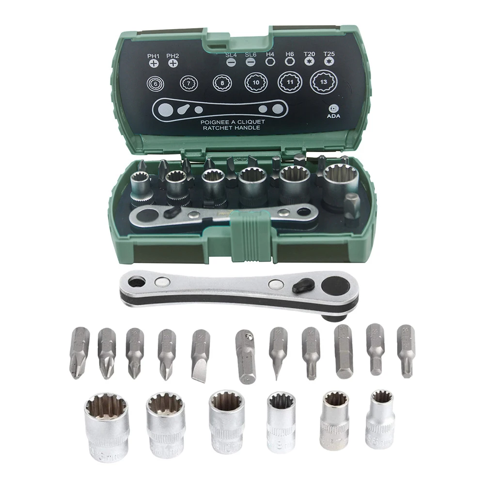 

1/4inch Ratchet Wrench Set Screwdriver Socket Batch Head PH1 PH2 H4 H6 T20 T25 SL4 SL6 6/7/8/10/11/13mm